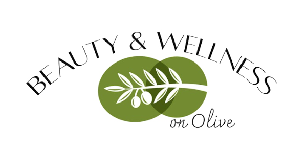 A black and white logo of a branch with olives.
